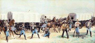 Frederic Remington Werke - Angriff auf den Troß Old American West Frederic Remington